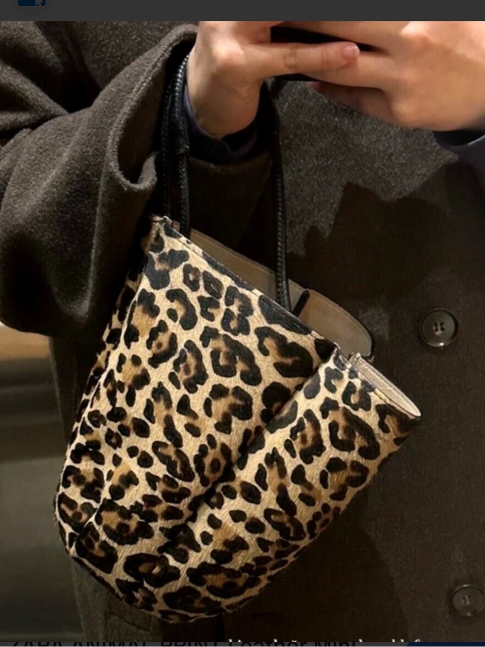 ZARA Animal Print Leather Mini Bucket Bag - Picture 3 of 13